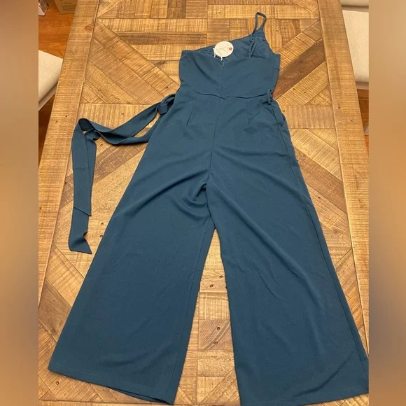 Chic Teal One-Shoulder Jumpsuit - Picture 4 of 6